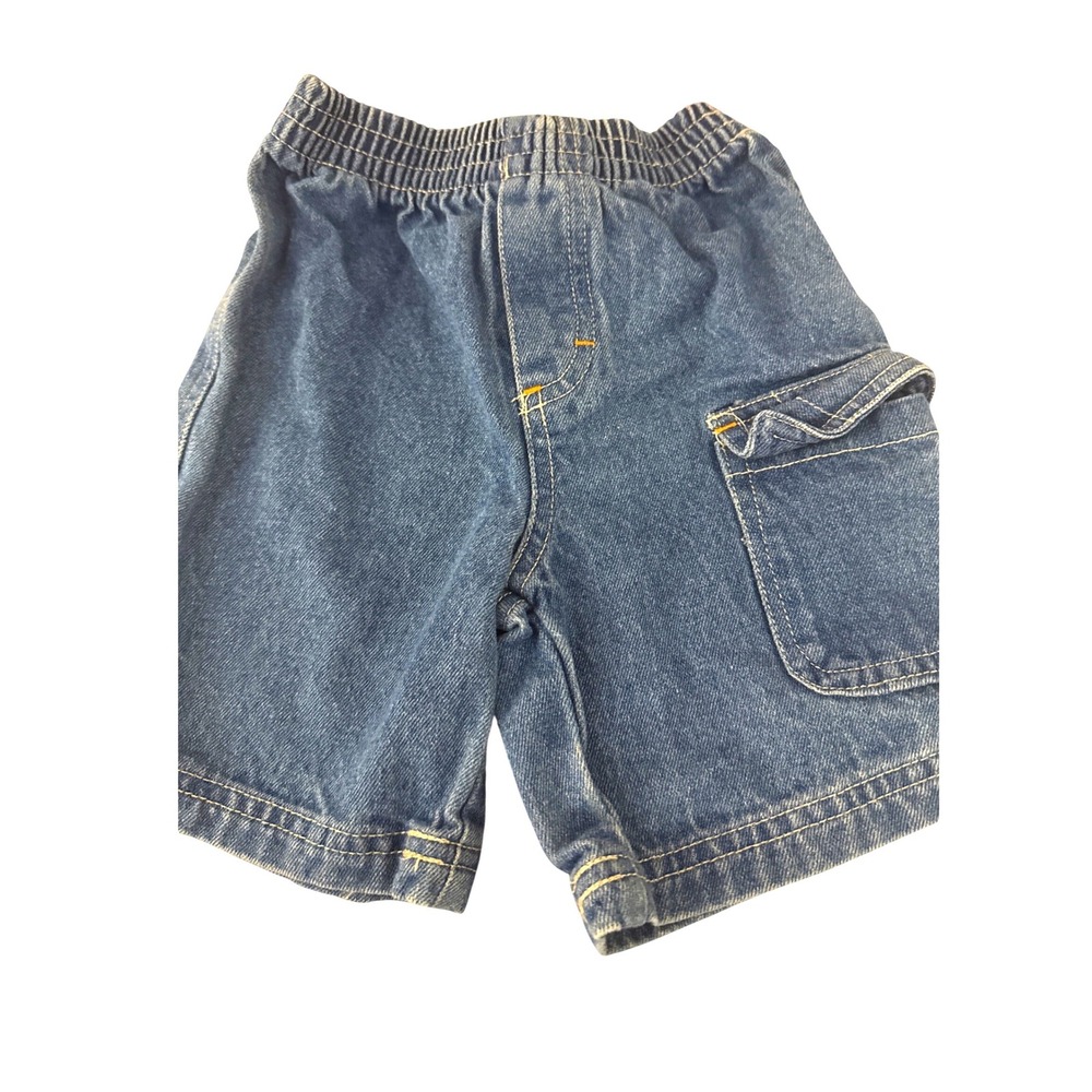 Vintage Little By Little Boys Denim Cargo Shorts Medium Wash Elastic Waist 18M
